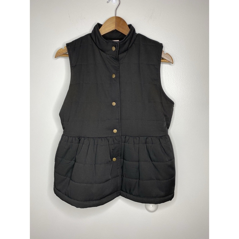 Anthropologie Tulle Vest Puffer Black Polyester Buttons Lined Small